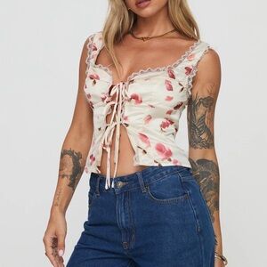 Princess Polly Floral Lace-Trim open front top